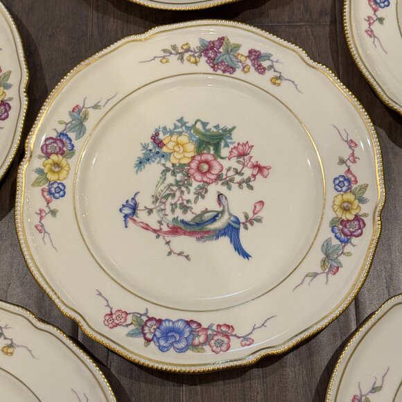 Castleton China six 6 DINNER Plates Phoenix USA Gold Flowers Scalloped Edge Rim - Picture 12 of 16